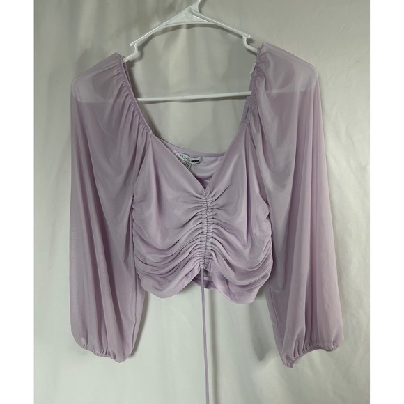 Fashion Nova Tops - NWT Fashion Nova Your Eyes On Me Top Lavender Ruched Mesh Balloon Sleeve Crop L